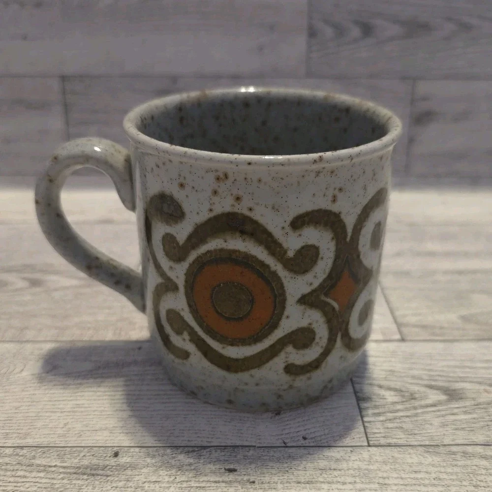 Retro‎ Speckled Teacup with brown and orange decoration Mug Cup Coffee